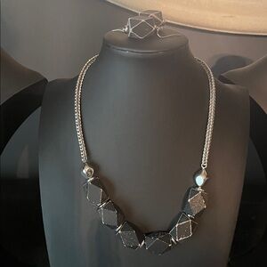 #O10.    Thalia Sodi Black and Silver Necklace Set